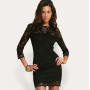 Women Lace Patchwork 3/4 Sleeve Short Casual Mini Dress Sexy O-Neck Wrapped