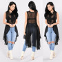 Women Sexy Transparent Fluoroscopy Sleeveless Loose Blouse Casual Shirt Tops