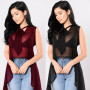 Women Sexy Transparent Fluoroscopy Sleeveless Loose Blouse Casual Shirt Tops