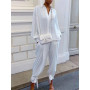 Two Piece Set Women Casual Solid Long Sleeve Top+Loose Long Pants Suit