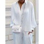 Two Piece Set Women Casual Solid Long Sleeve Top+Loose Long Pants Suit