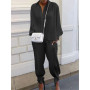 Two Piece Set Women Casual Solid Long Sleeve Top+Loose Long Pants Suit