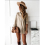 Woman Solid Color Shirt Dress Lapel Long Sleeve Pleated Single-Breasted Mini Dress