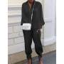 Two Piece Set Women Casual Solid Long Sleeve Top+Loose Long Pants Suit