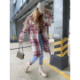 Women Checked Shirt Coats Woolen Blends Warm Long Plaid Coats Elegant Chic Retro Oversize Jackets