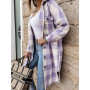 Women Casual Plaid Blouses Long Sleeve Button Loose Shirts Coat Print Cotton Long Tops