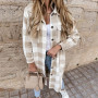 Women Casual Plaid Blouses Long Sleeve Button Loose Shirts Coat Print Cotton Long Tops