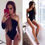 Women's Off Shoulder Bodysuit Stretch Jumpsuit One Shoulder Bodysuit Sexy Slim Fit