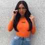 Fashion Women Long sleeve Shirt Bodysuit Stretch Leotard Tops Letter Shirts Casual Clothes Tops