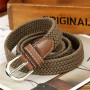 Men women Elastic Stretch Waist Belt Canvas Braided Elastic 2cm Wide Hot Metal