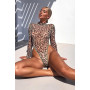 Sexy Women Mesh Leopard Printed Bodysuit High Cut Thong Clubwear Jumpsuit Romper Tops Blouse