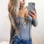 AU 2018 New Fashion Hot Sexy Women Sexy Long Sleeve Shirt Jumpsuit Bodysuit Stretch Leotard Pure Color Top