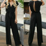 Women V Neck Simple Chic Jumpsuit Fashion Short Sleeve Solid Straight High Street Overall Trouser