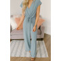 Women V Neck Simple Chic Jumpsuit Fashion Short Sleeve Solid Straight High Street Overall Trouser