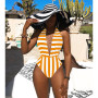 Women Striped Sleeveless Deep V-Neck One Peice Swimsuit