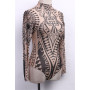 Women Tatoo Tribal Print Strechy Bodysuit Lady Elegant Mesh Long Sleeve Skinny Print Bodysuit A