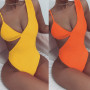 Backless Swimsuit Women Solid Sleeveless  Beach Spaghetti Strap Hollow Out  Jumpsuit V Neck Bodysuit
