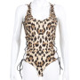 Sexy Strap Lace UpS Women Swimsuit Deep V-neck Sleeveless Leopard Printed