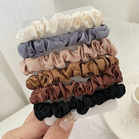 Women 6 Colors Set Elastic Ties Hair Silk Satin Scrunchie Ponytail Ropes Accessories Hair Bands