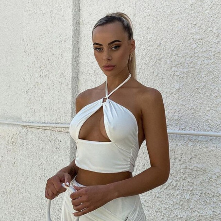 Sexy  V Neck Cut Out Halter Crop Tops Women Tank