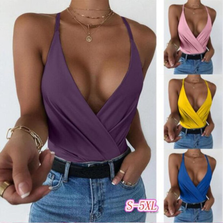 Sexy Tank Top Wrap V Neck Cut Out Halter Crop Tops