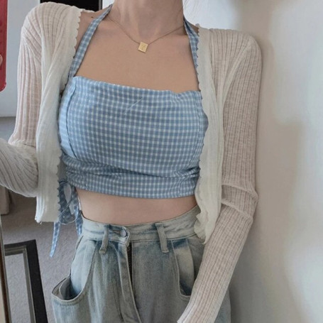 Female  Crop Tops Halter Neck Backless Summer Outfit