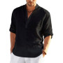 Men's Casual Cotton Linen Shirt Loose Tops Long Sleeve