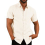 Cotton Linen  Men's Short-Sleeved Shirts Plus Size