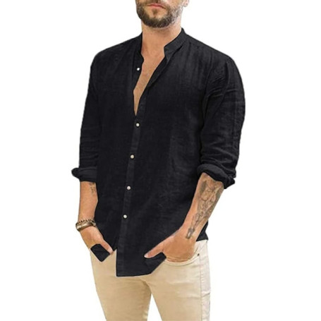 Cotton Linen Men's Long-Sleeved Shirts Plus Size