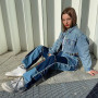 Streetwear Patchwork  Woman Jeans Straight Cut