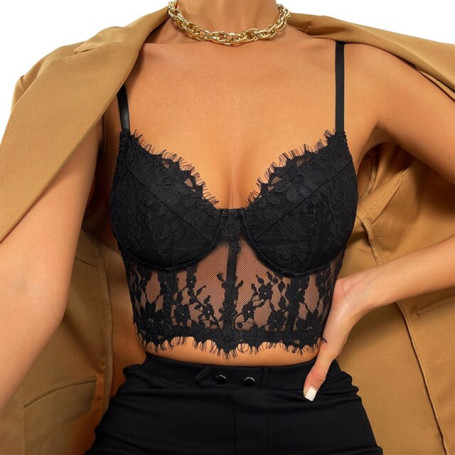 Lace  Crop Tops See Through Sweetheart Neckline