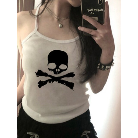 Summer Skull Vest White Sleeveless Top Tank