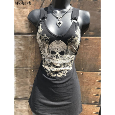 Summer Tops Women Slim Skull Print /Tank Top