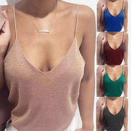 Shinny Bling  Sexy V Neck Sleeveless /Top/Tank