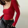 Long Sleeve Red Top Sexy Ribbed Women