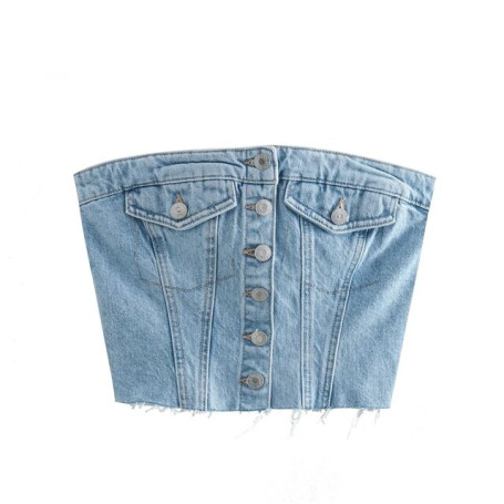 Woman Denim Corset Wrap Chest Top