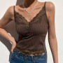 Lace Patchwork Tank Tops For Women/ Sexy V-Neck