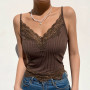 Lace Patchwork Tank Tops For Women/ Sexy V-Neck