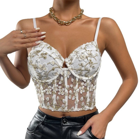 Women's Crop Tops Sexy V Neck Spaghetti Strap/ Embroidery Camisole