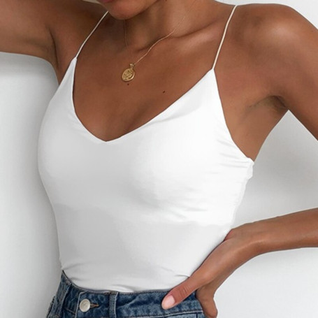 Spaghetti Strap Top V Neck Sleeveless