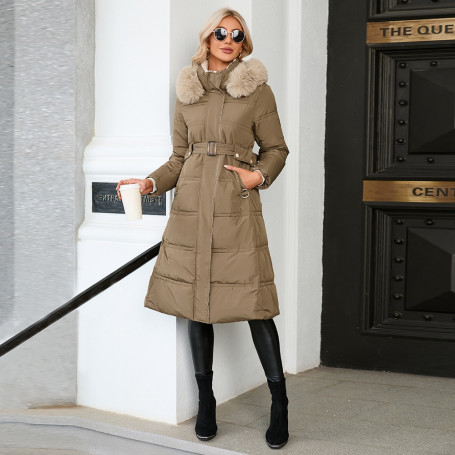 Fur Collar Detachable Contrast Color Coat Winter Coat