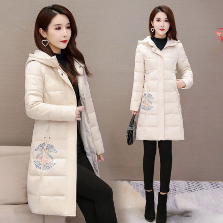 Overcoat Parka New Winter Cotton Clothes Retro Buckle Embroidered Mid-Length Female Cotton Coat Hooded Thickened Women's Jacket