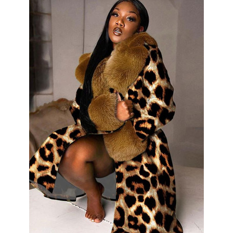 Fur Print Detachable Collar Women Coat