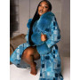 Fur Print Detachable Collar Women Coat