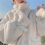 Rabbit Fur Motorcycle Jacket Women Clothing Fashion Plush Thick Winter Clothes Women Jackets Loose Casual Coat Women Tops