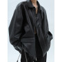 Unisex Black Leather Coats And Jackets Women Long Sleeve/Outerwear
