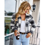 Womens Plaid Jacket Short Tops / Long Sleeve Zipper Jacket