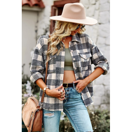 Retro Plaid Shirt Jacket For Women/Cardigan Tops