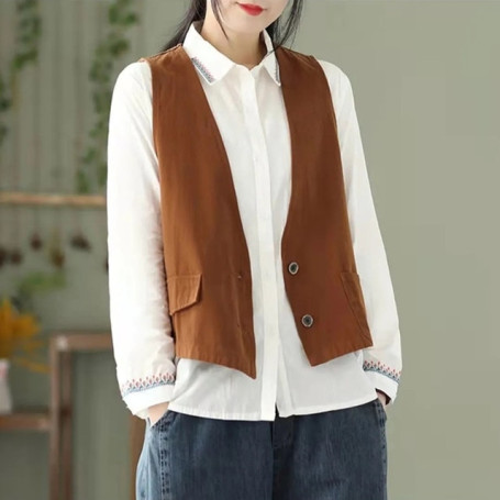 Women Vest /Short Blazer Button Casual Tops/Outerwear Female