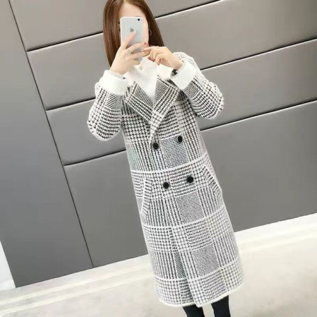 Coat Women's Medium Long Plaid /Loose Suit With Collar
